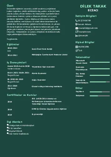 Eczacı CV Örnekleri cv indir